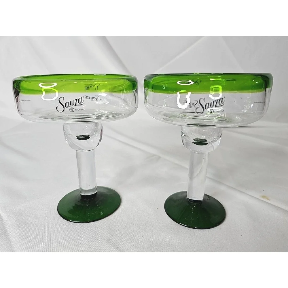 2 Festive Green Base & Rim Sauza Tequila Drink Smart‎ Margarita Glasses 16 oz